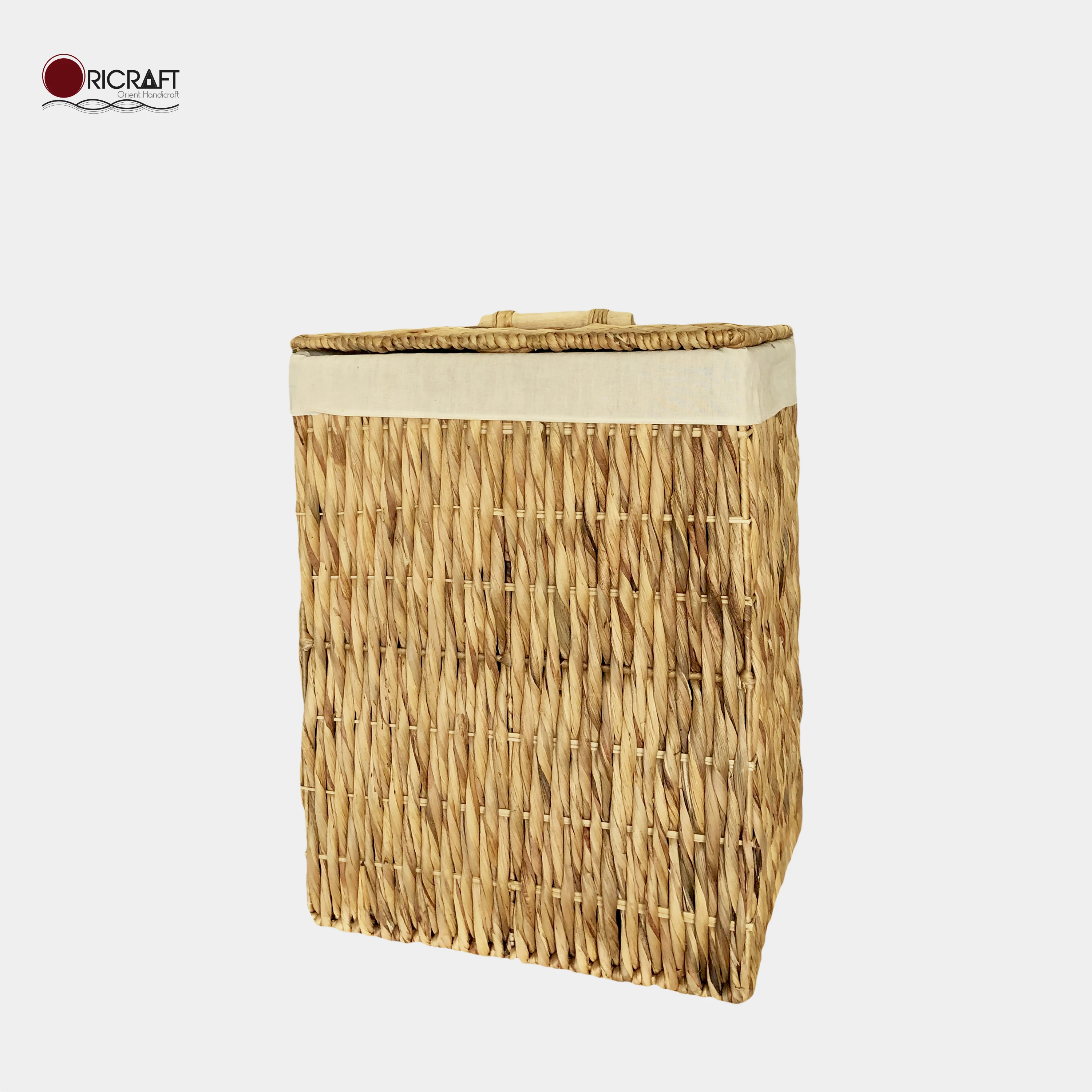 JUNUCA Water Hyacinth Laundry Hamper with Separate Lide and Fabric Liner