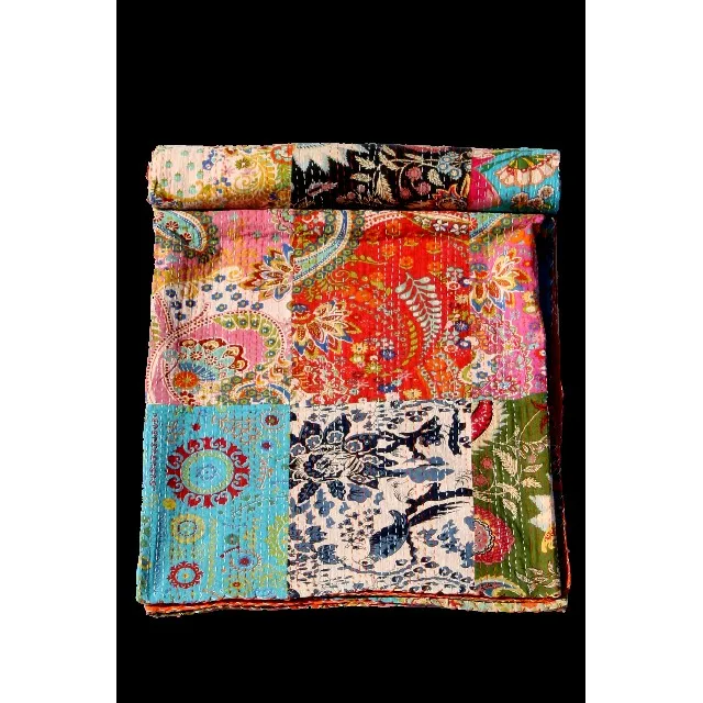 Винтажное одеяло Kantha в старинном стиле с цветочным принтом ручная работа индийский продавец оптовая продажа индийское большого размера 100% хлопок