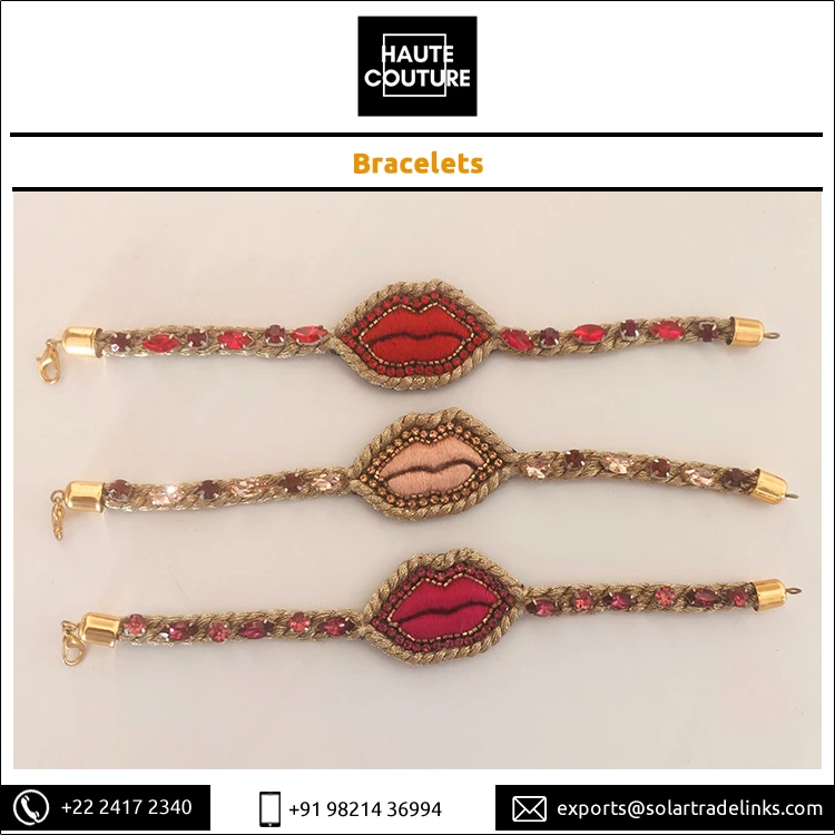 Пользовательский бренд ручная вышивка в форме губ кристаллы сделанные вручную для женщин и девушек дизайнерские браслеты от лучшего поставщика