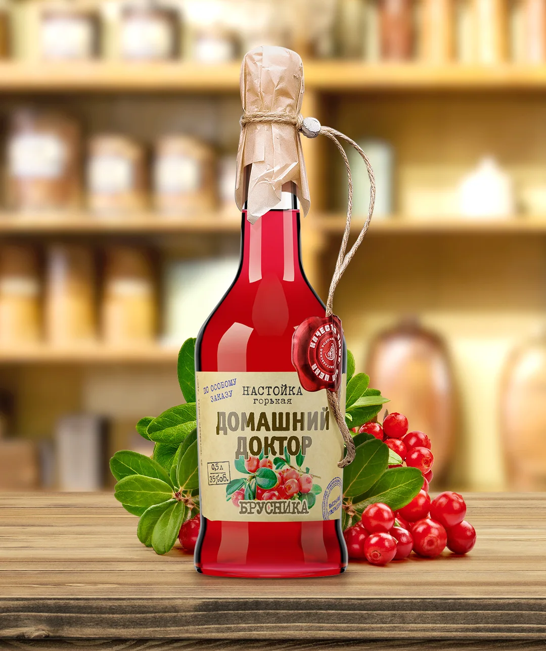 Русское натуральное сырье (35% alc.) Настойка «Family Doctor» Cowberry 500 мл без искусственных цветов и запахов