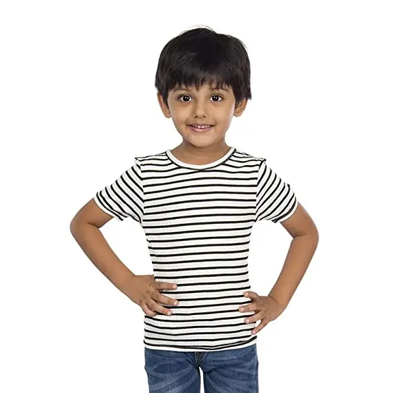 Crew neck Custom embroidery striped t shirt Summer fashion slim fit round neck cheap price children clothing fashion wear