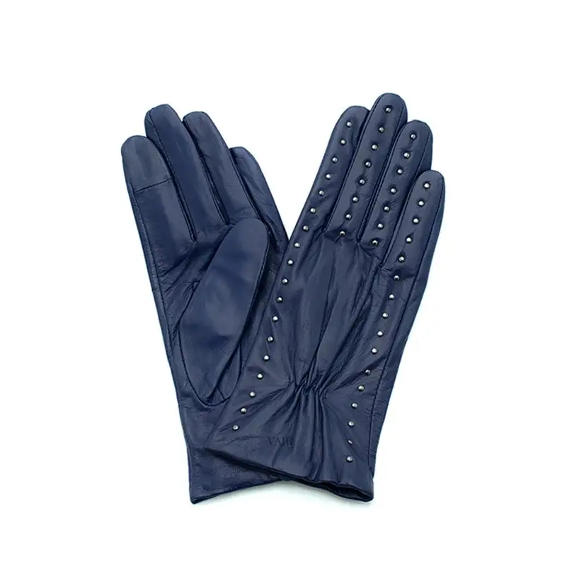 Studded ladies silk lined leather gauntlets