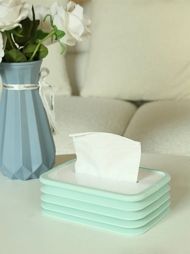 Apollo Foldable silicone tissue Box, home napkin Organizer box,anti-drop and elastic,automatically press down, easy to extract