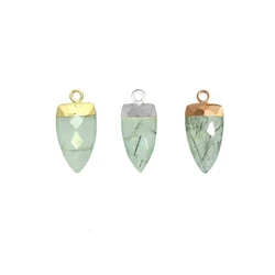 Prehnite Gemstone Gold Electroplated Half Marquise Shape Pendant Jewelry GH-20