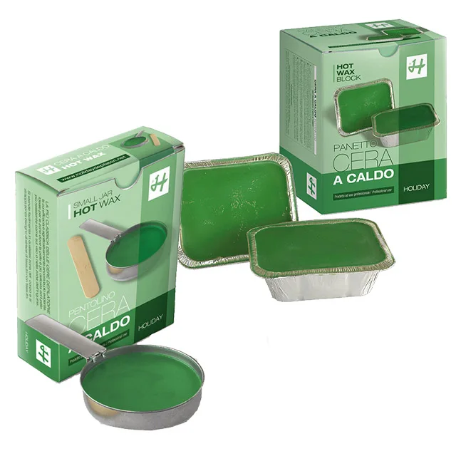 Hair Removal Hot Wax Non Woven Wax Strips Hot Film Wax Made in Italy Pan And Tray Green