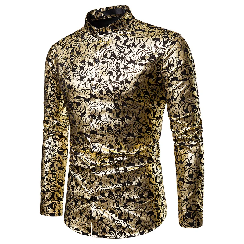Новинка 2019, повседневная мужская модная рубашка с воротником «Генри», дизайнерская рубашка с длинным рукавом и горячим тиснением