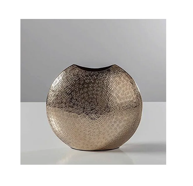 Nordic Pinched Golden Bottle Shape Round Vessel  Flower Vases with Shiny Brass Electroplating in Aluminum  From India