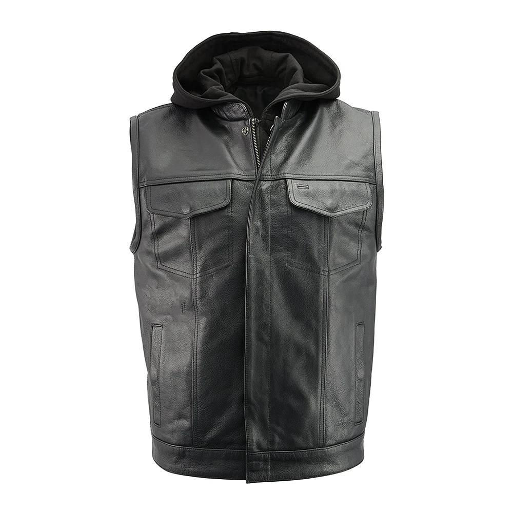 New Men Professional Motorcycle Leather Vest Perforated Black Leather Cow skin Biker Vest