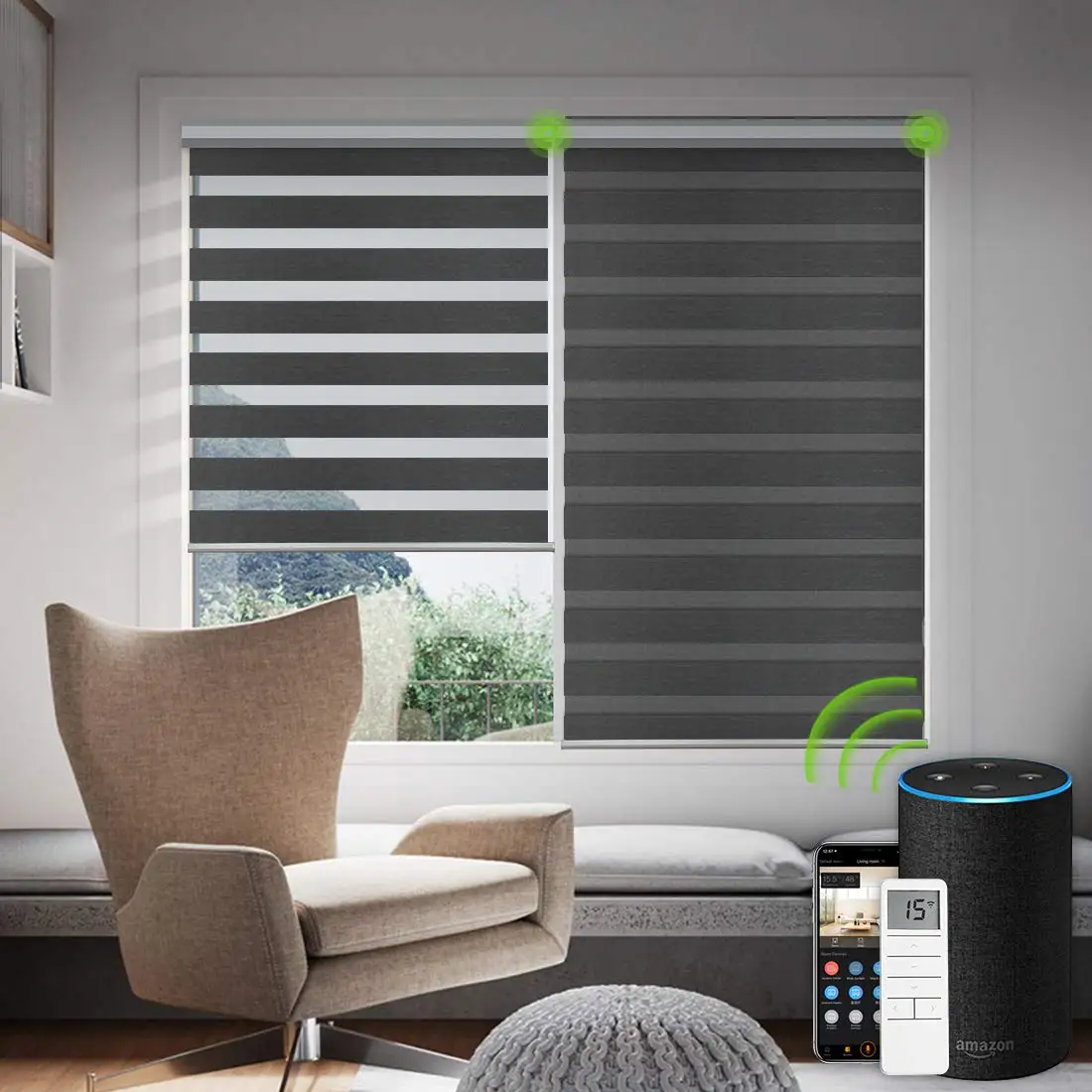 Tuya Wifi Alexa  Double Zebra Window Roller Shades Blinds Electric Roller Blinds -