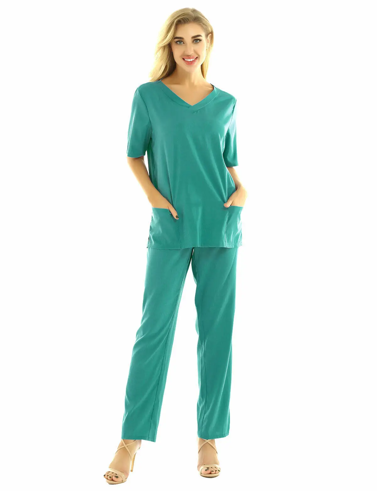 Unisex Medical Doctor Nursing Scrub Set Tops Pants Hospital Uniform Costume