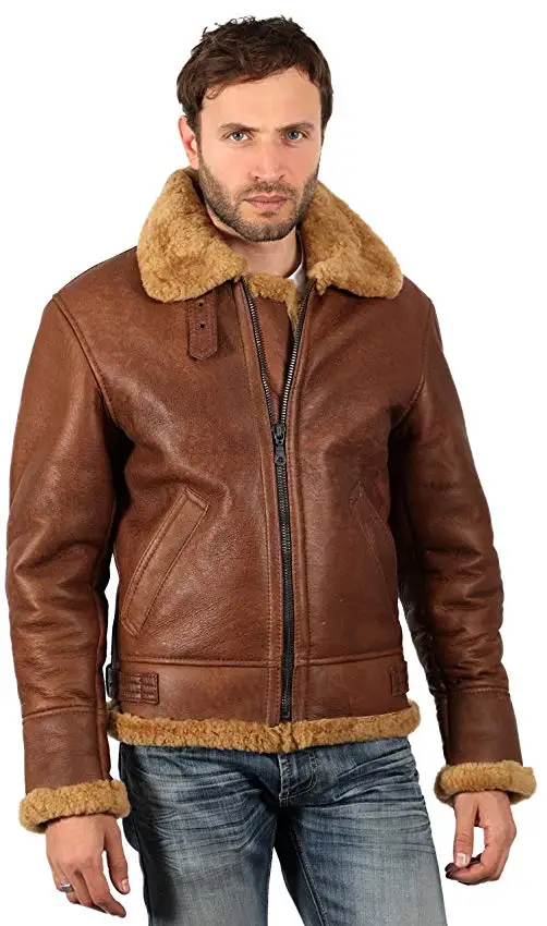 Top Quality Brown winter shearling original sheep leather coat for men with customized