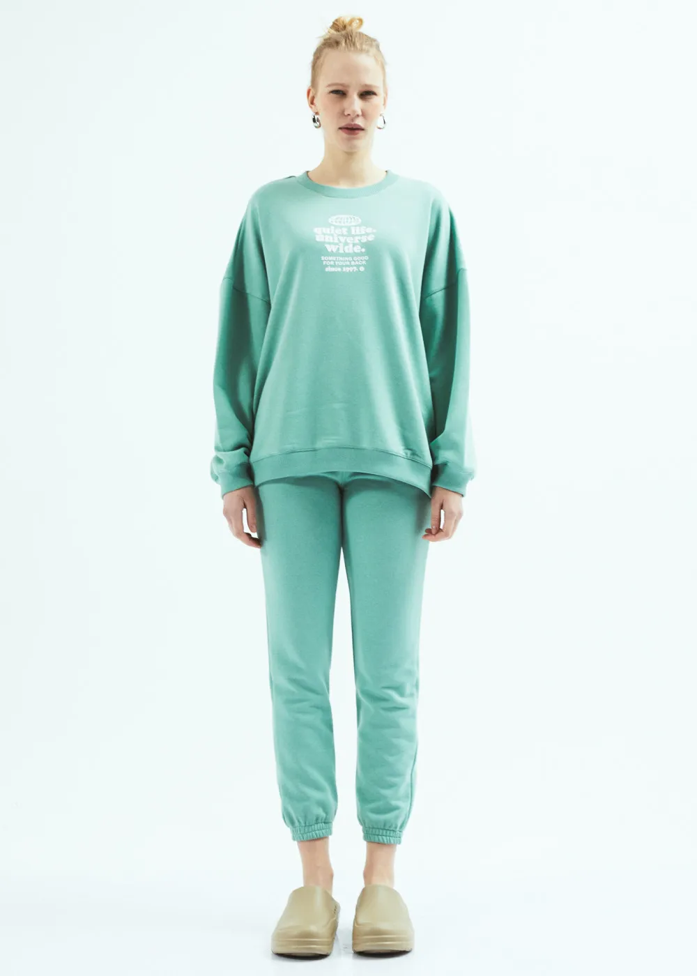 Turquoise French Terry Boyfriend sweatshirt Printed Heavyweight street style Casual hoodie Eco Friendly Loungewear