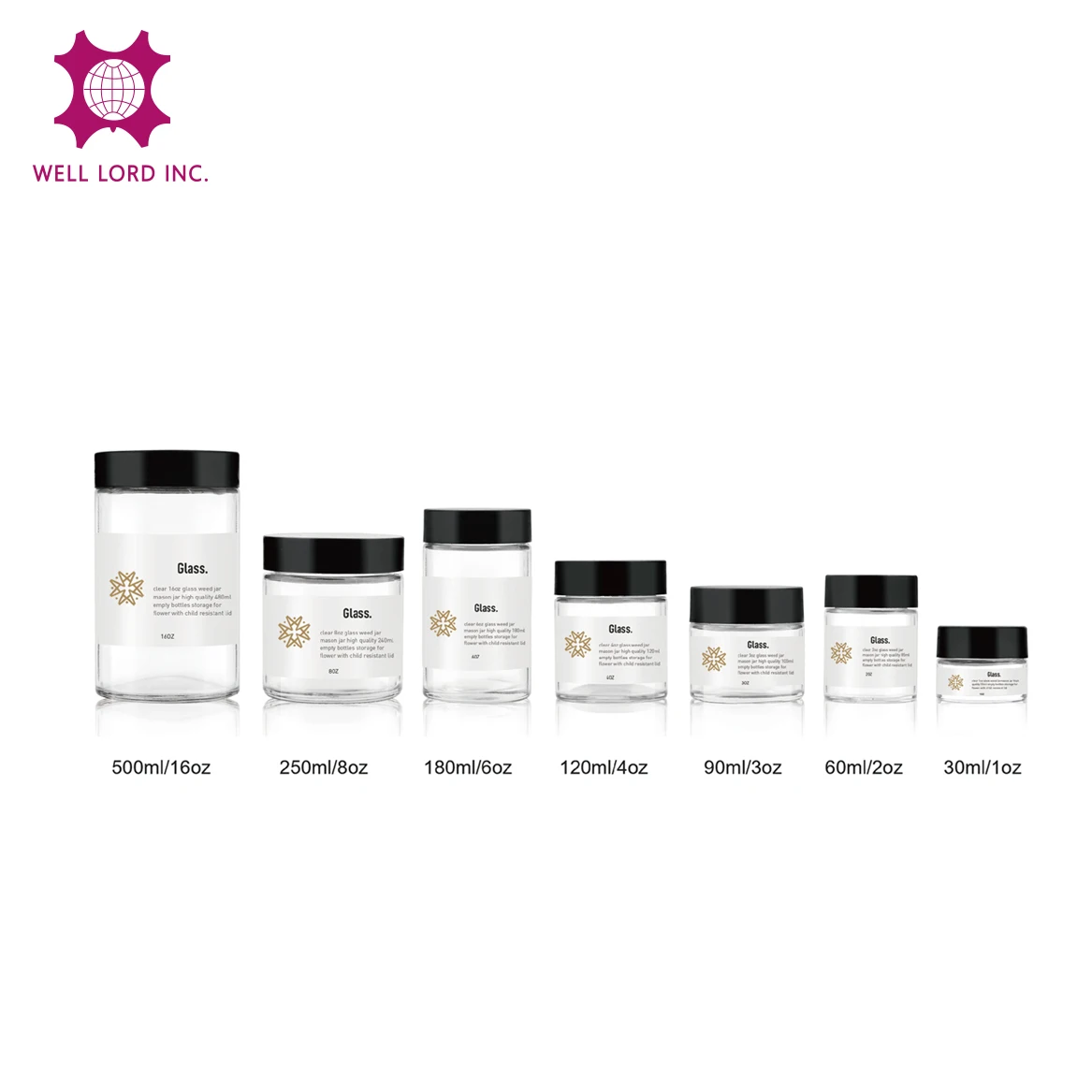 Customization label glass jar cylinder 180mL clear glass black screw cap honey jar glass