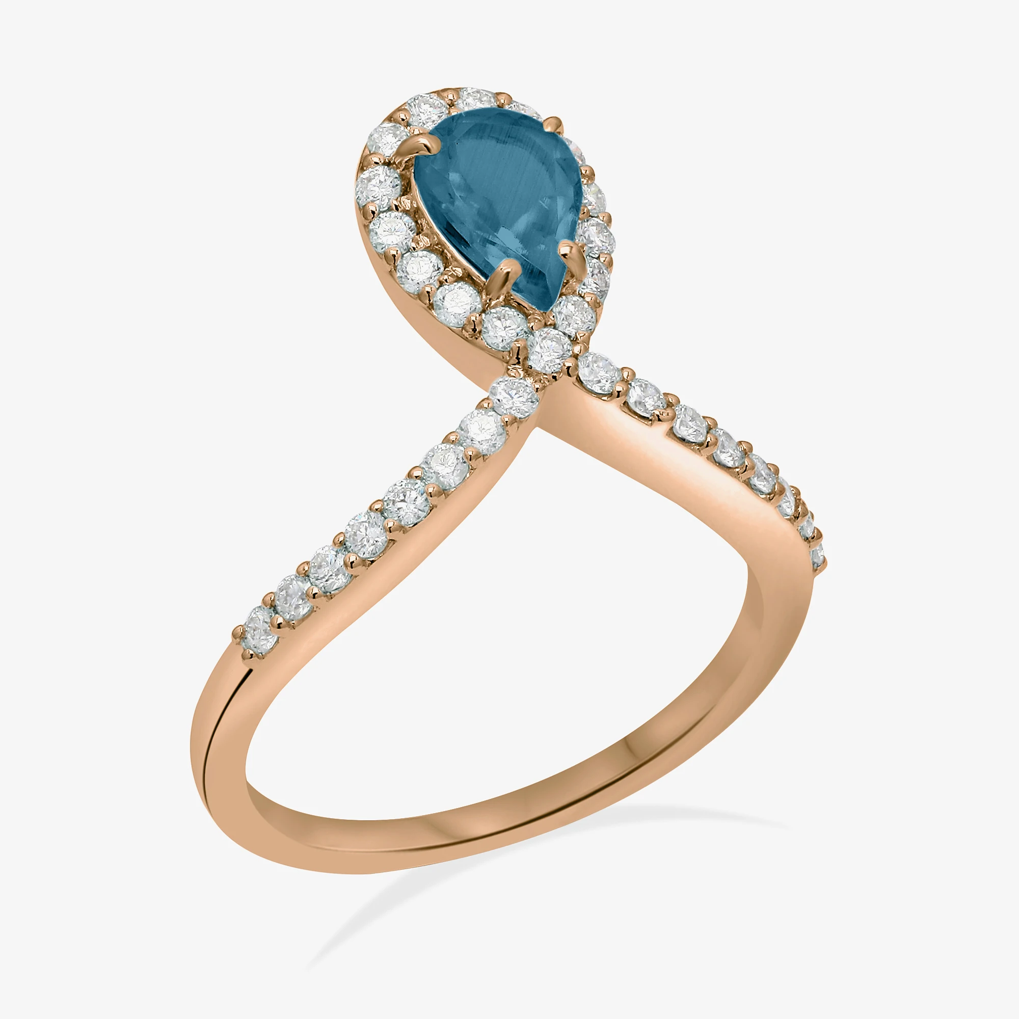
Natural London Blue Topaz Diamond Pear Gemstone Ring 14k Gold Diamond London Blue Topaz Ring 