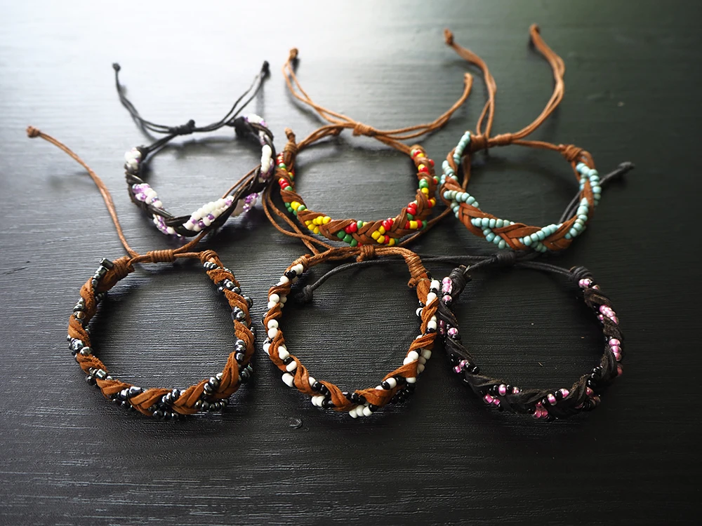 Adjustable Unisex Genuine Braided Leather Charm Bracelet Multi-Strands Beaded Vintage Style for Weddings Parties and Gifts
