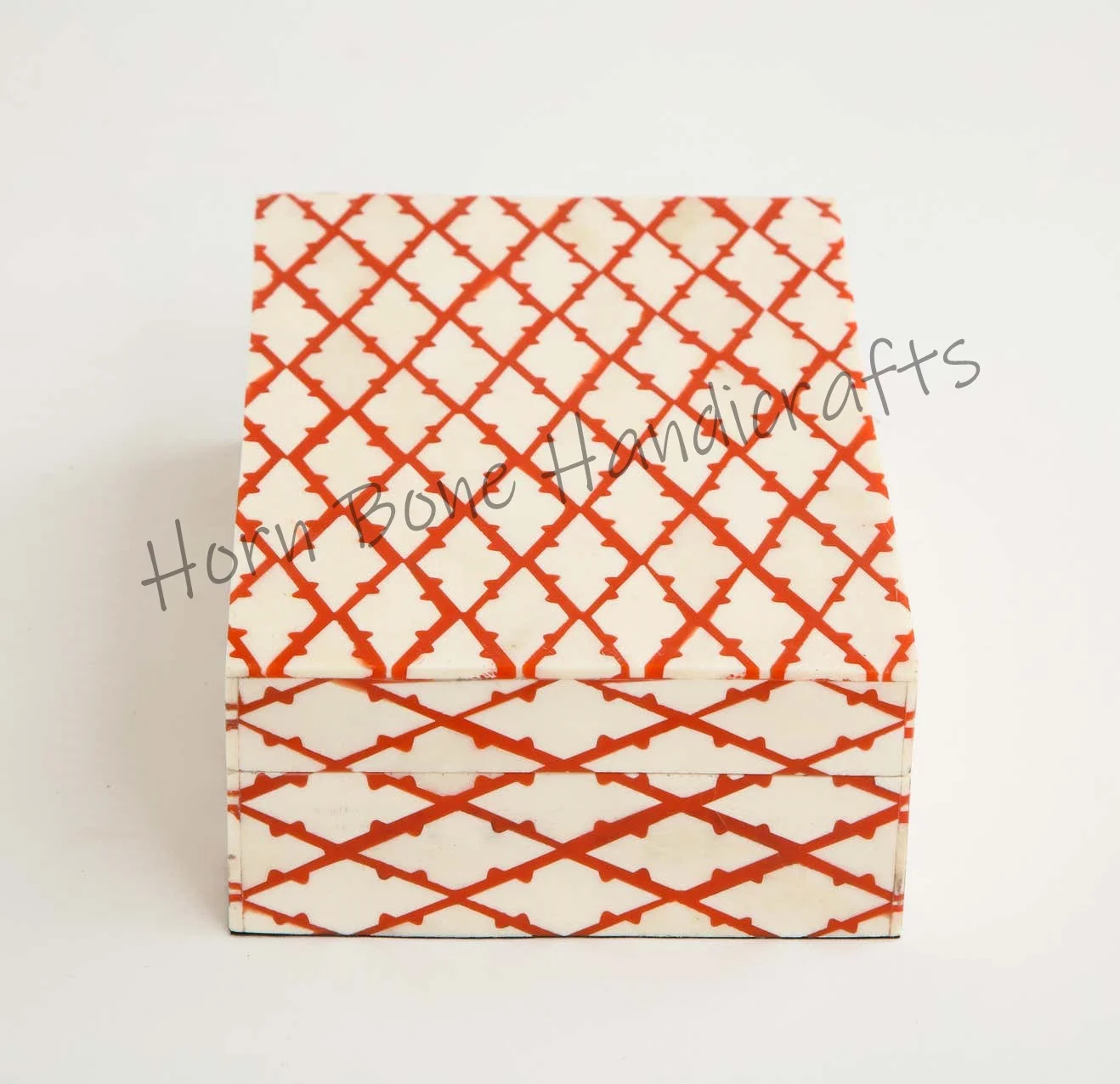 Wholesale Rectangular Bone Inlay Decorative Box in Tomato Red Color Bone Inlay Storage Box Tableware Decor Handicrafts in India