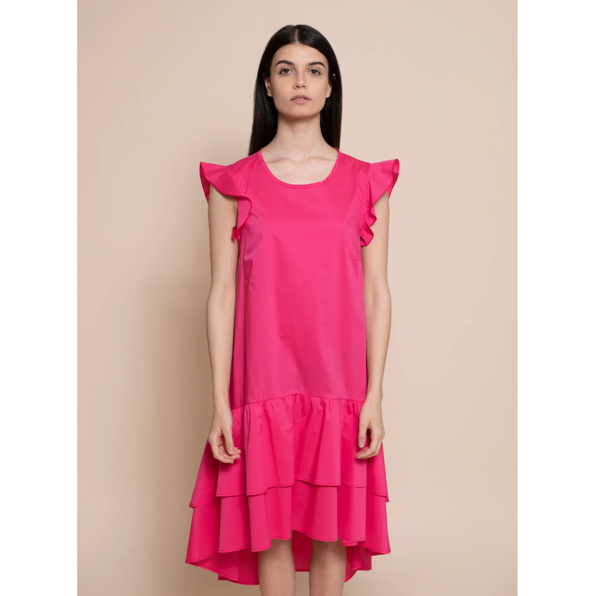 Best Italian quality 100% Goa midi dress 2 round neckline with double flounce on the bottom and belt for the day
