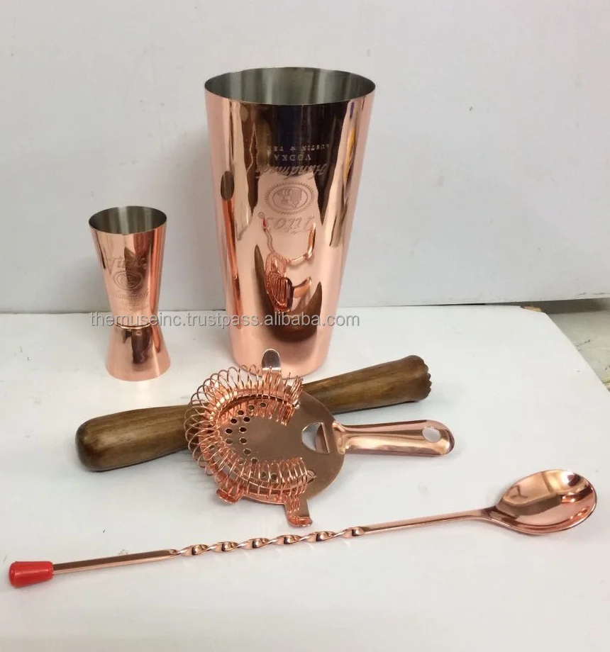 6 Piece Copper Cocktail Shaker Bar Set Solid Copper Cocktail Shaker Set with Bar Tools Hot selling Copper Bar Set