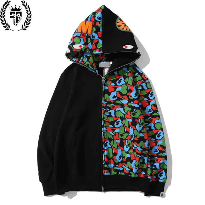 Hot Sale Multicolor Camouflage Shark Printed Customized Bape Hoodie Bape Hoodie Men Custom Mens Hoodies