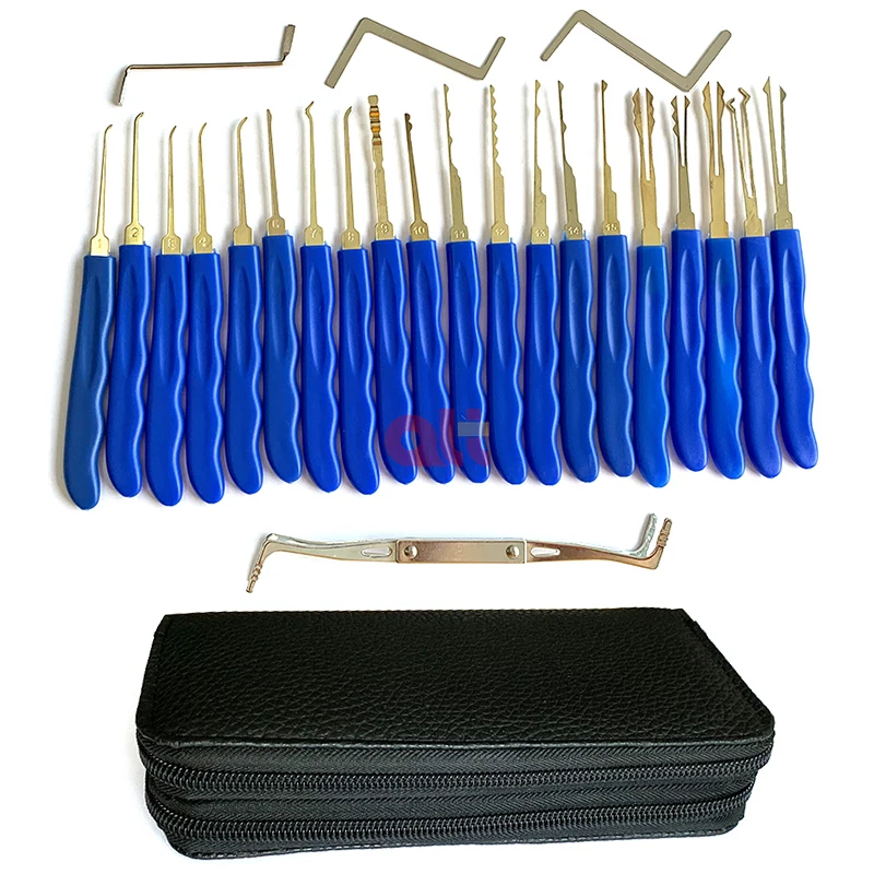 Professional Locksmith hand tools  titanium single hook blue Plastic Handle goso 24 piece lock pick set for open lock (62016236111)