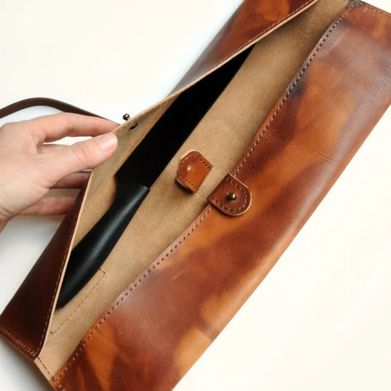 Leather Chef Knife Case, High Quality Durable Knife Pouch, Leather Knife Rolling Case