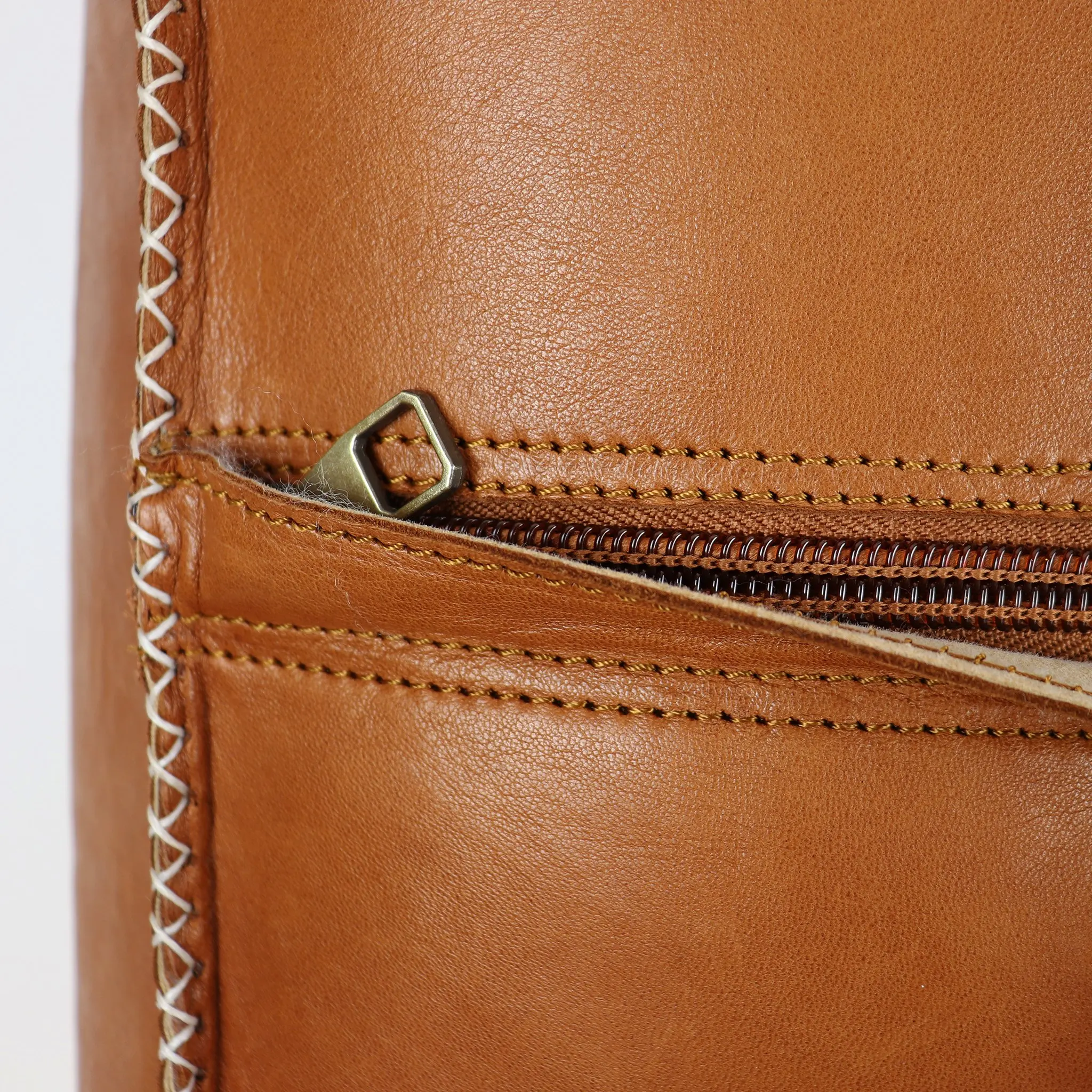 Cognac Color Handmade Moroccan Leather Ottoman Portable Pouf moroccan leather pouf ottoman footstool