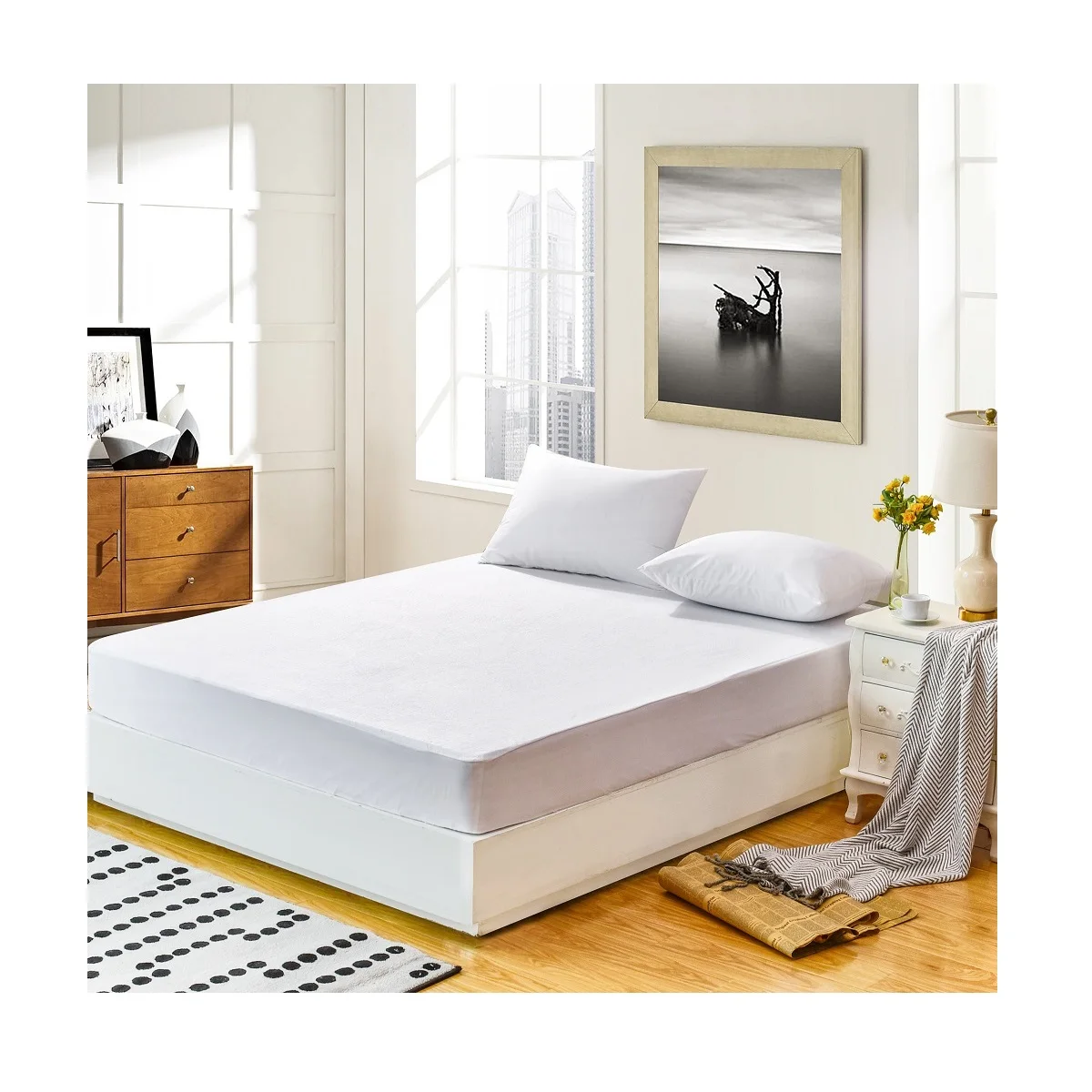 Wholesale Hotel Home Textiles Knitted Fabric Minimalist Waterproof Mattress Protector Bed Sheet with 100% Polyester From Vietnam