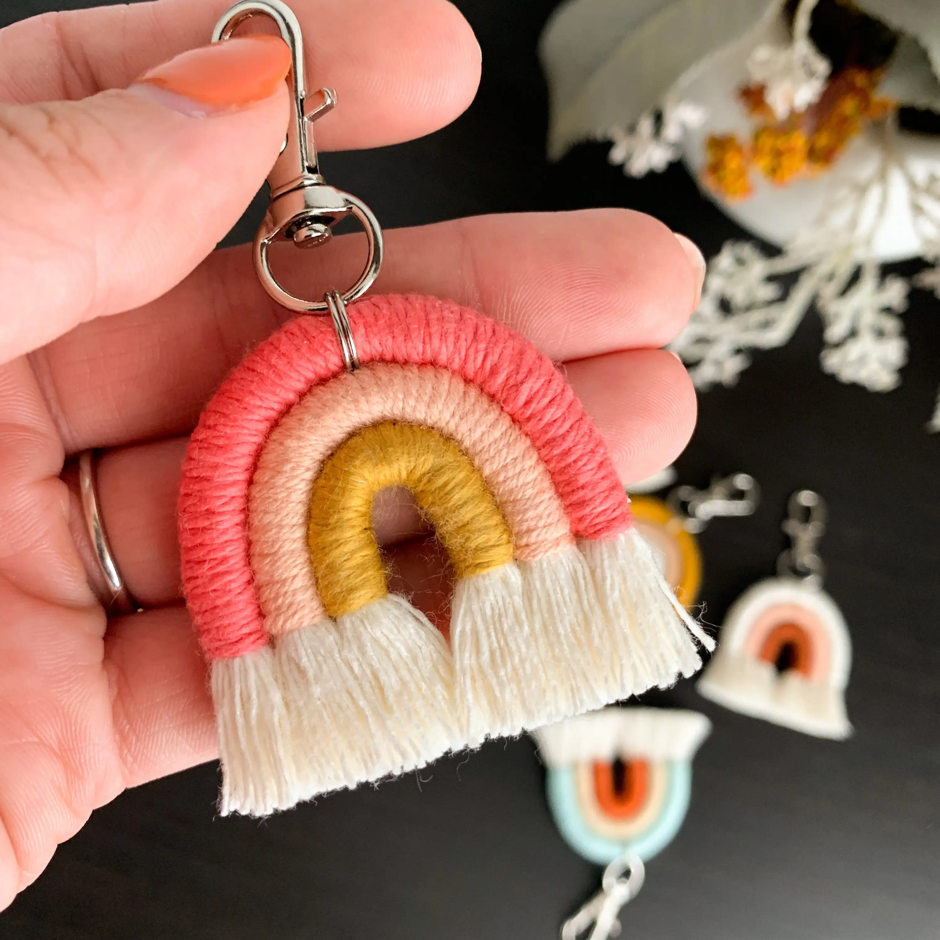 High Quality Macrame Rainbow Keychain  Custom Macrame Keychain At Good Price