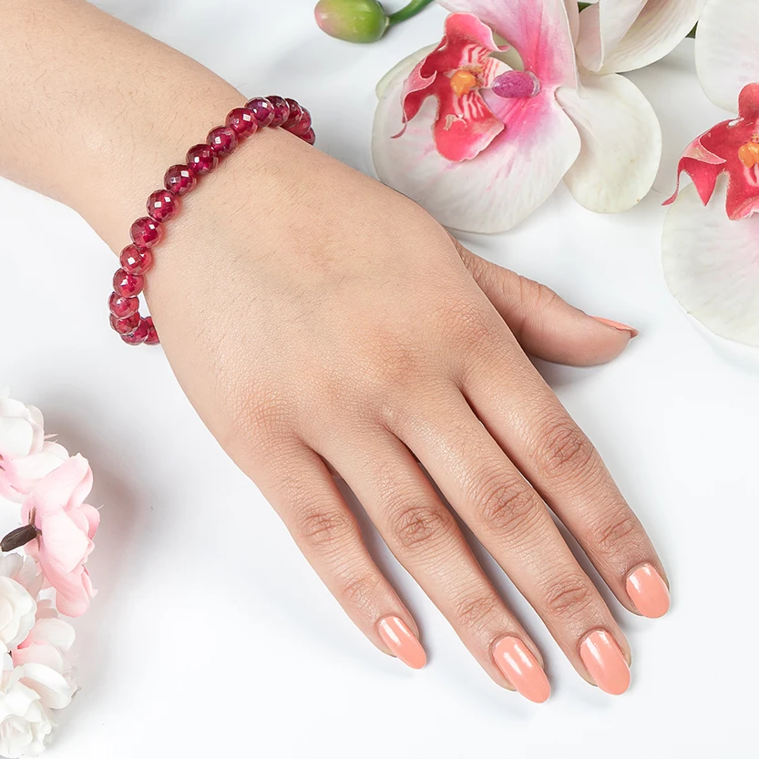 Top Quality 8mm Ruby Faceted Round Shape Beads Bracelet Ruby Gemstone Bracelet For Women