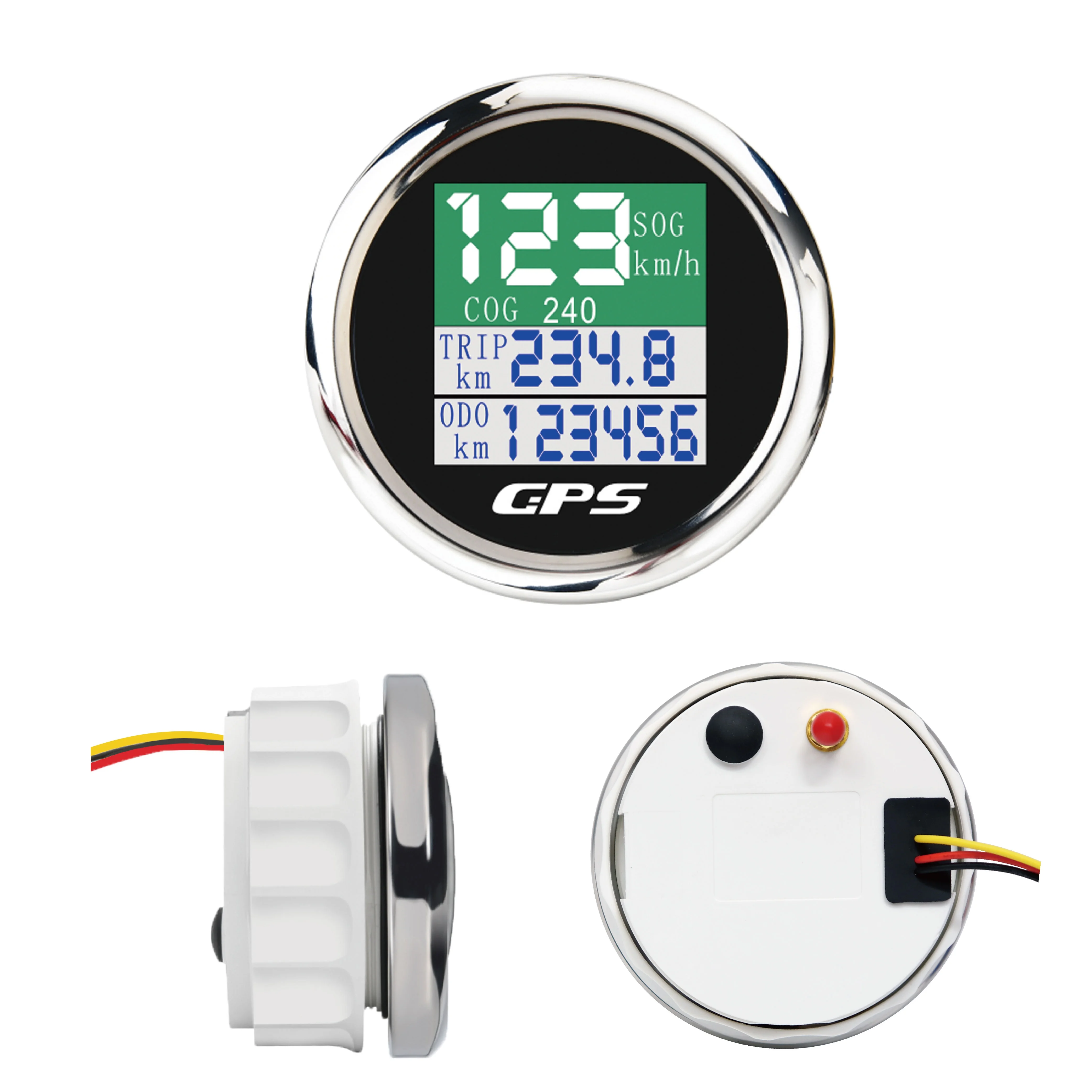 52mm digital black face TFT-LCD display multifunction with GPS sensor ODO/TRIP display speedometer gauge