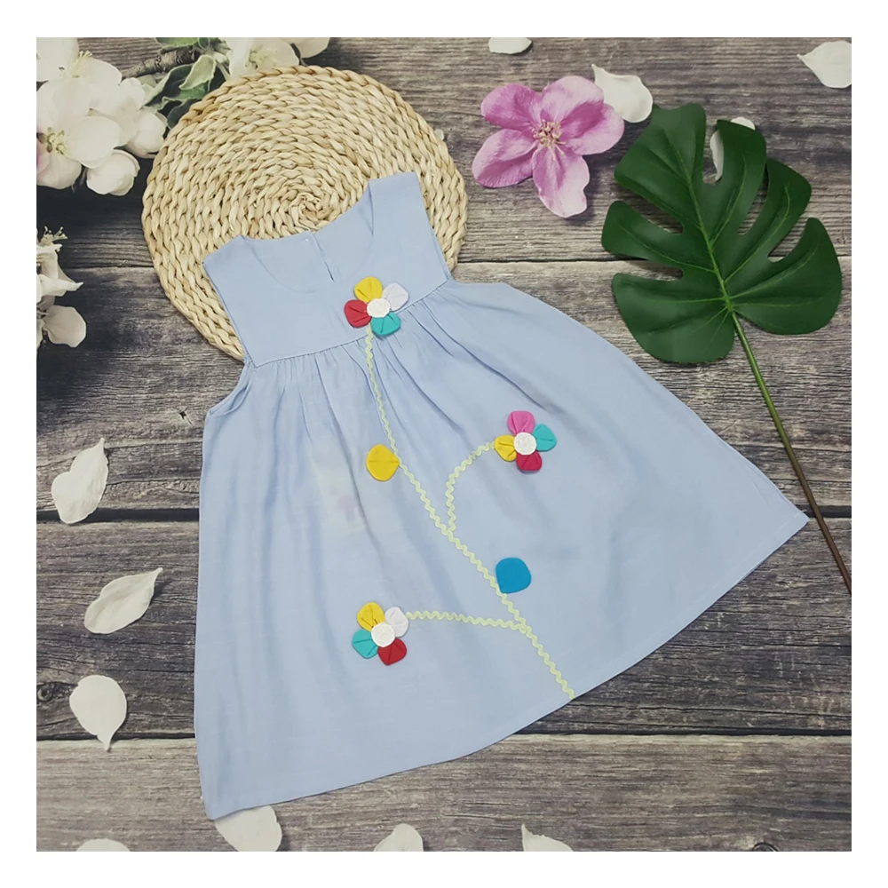 Latest hot selling baby kids girls dress Flower petals sleeveless skirt little made in Vietnam