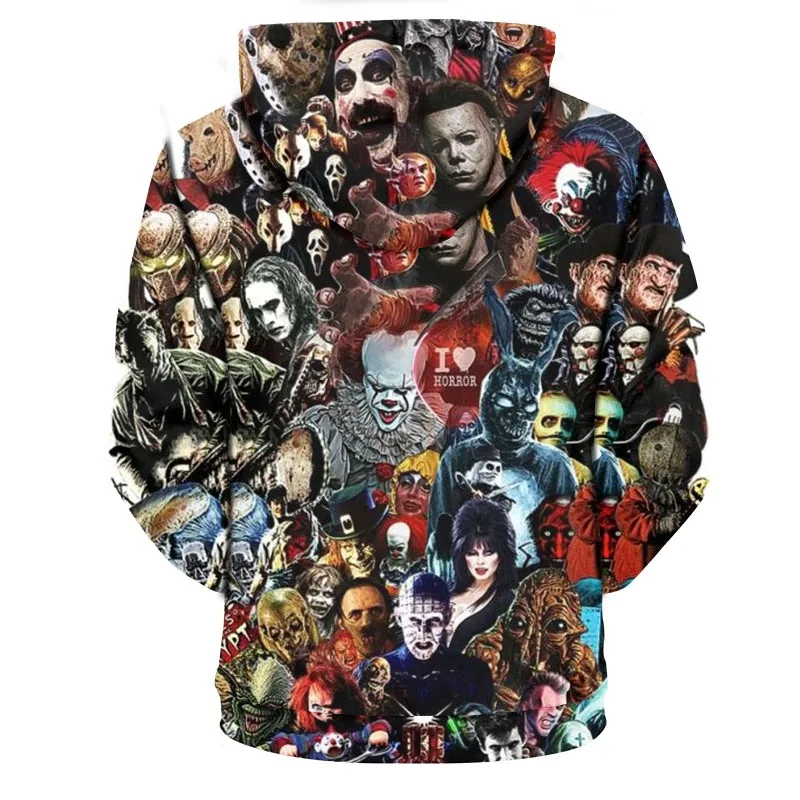2023 New Arrival Personality Hoodies Horror Movies 3D Sublimation Printed Pullover Men Women Casual Oversized Hooded Sweatshirts