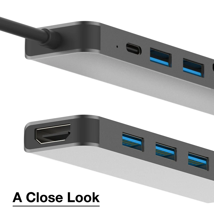 5 in 1 USB Type C Port to HDMI+USB-A+PD Hub USB-C 3.0 Adapter for Chromebook/Matebook