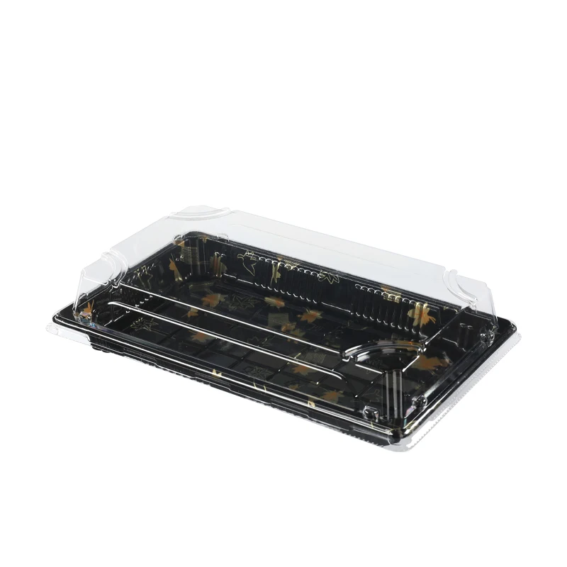 Black Printed BOPS Plastic Sushi Takeaway Box Sushi Packaging Boxes with Clear Lid