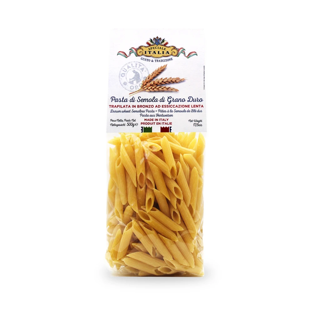 High quality Italian Artisan Handmade Durum Wheat Semolina Pasta Penne in bag 500g