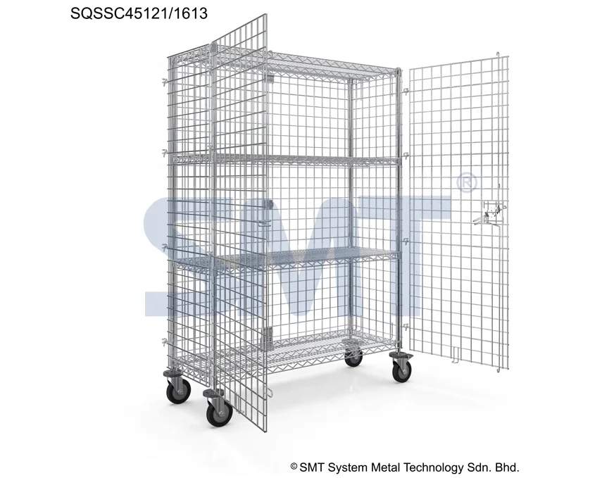 High Quality Moving Shelving Shelf Q-Series Security Cage Cart SMT Stainless Steel Mobile Security Storage Systems Warehouse