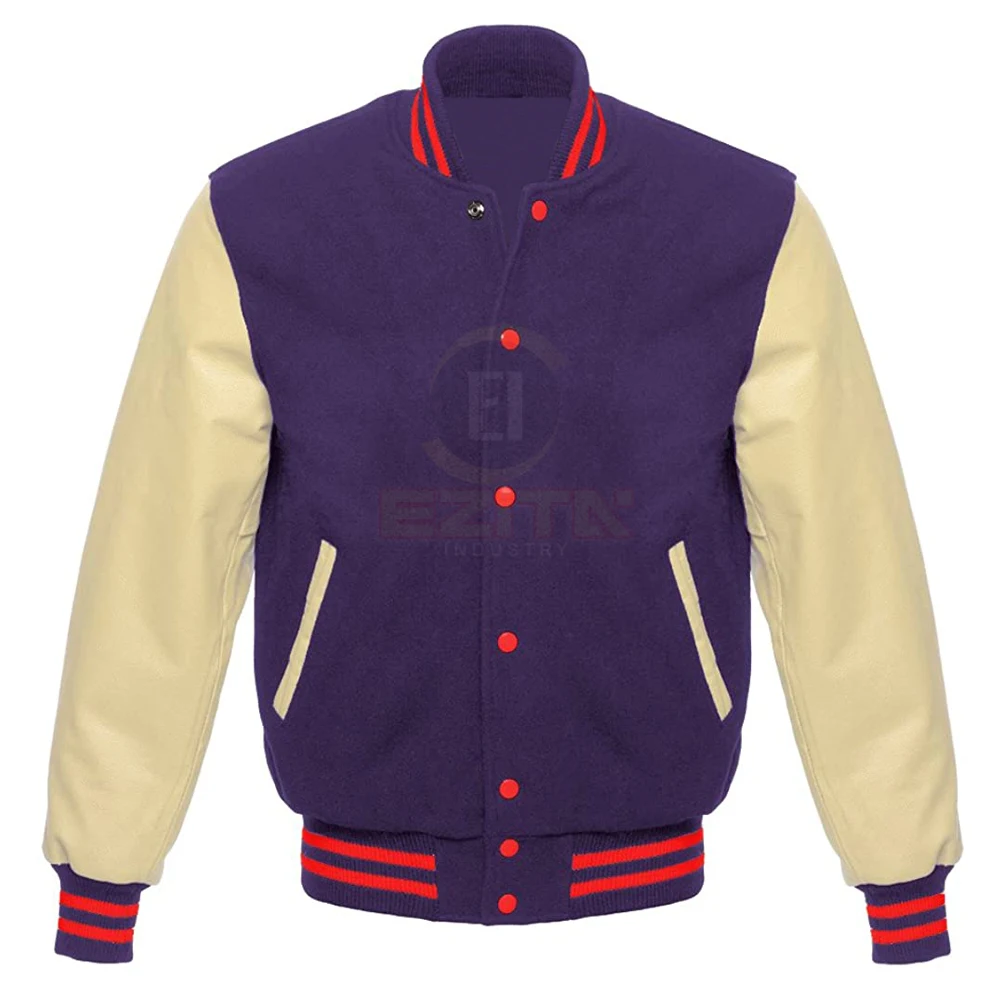 
Leather Sleeves Letterman Baseball Varsity College School University Jacket 