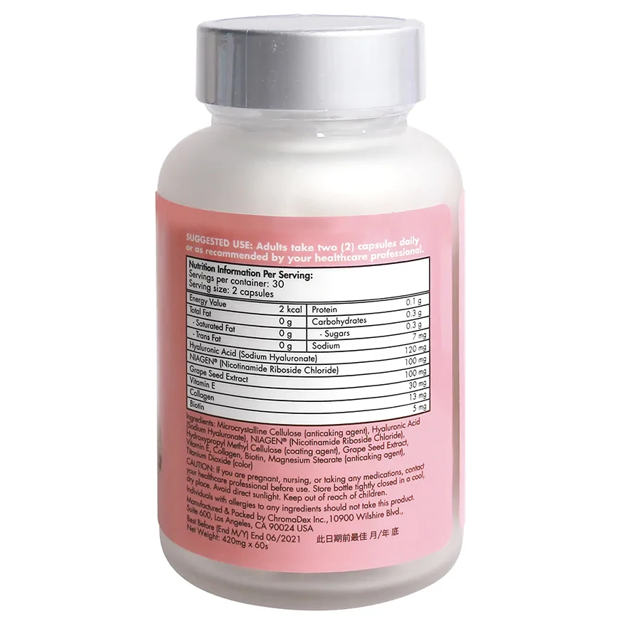 
Tru Niagen NAD+ Pink Beauty 200mg 60 Capsules Supplement More Efficient Than NMN - Nicotinamide Riboside 