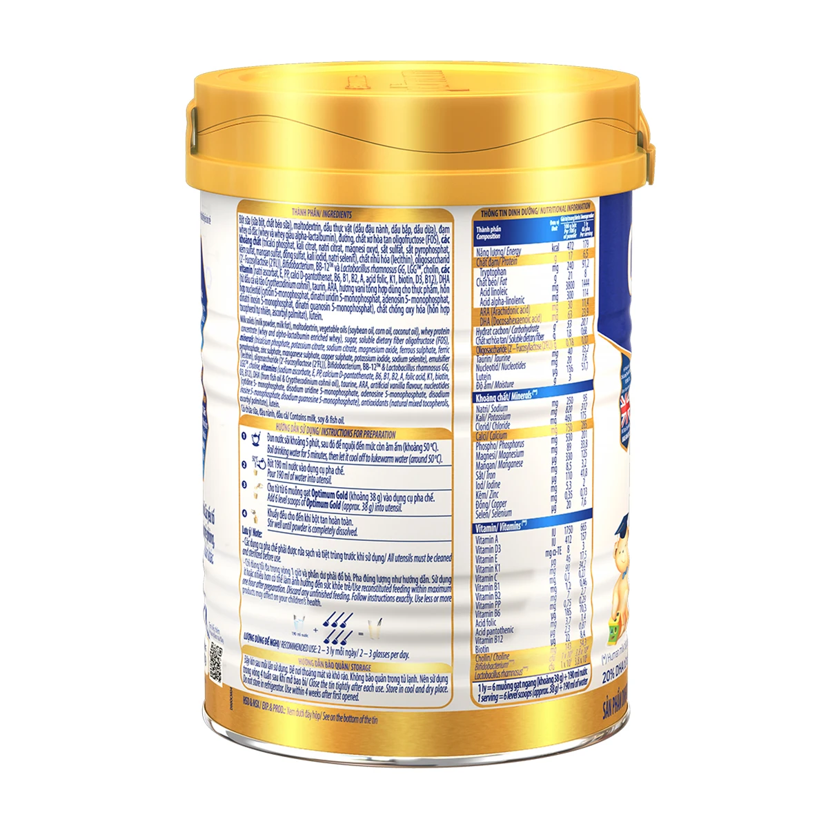 Baby Powdered Milk- Vinamilk- Optimum Gold- Digest well grow intelligent - Step 3( For kids from 1-2 years old) Packing 400g Tin