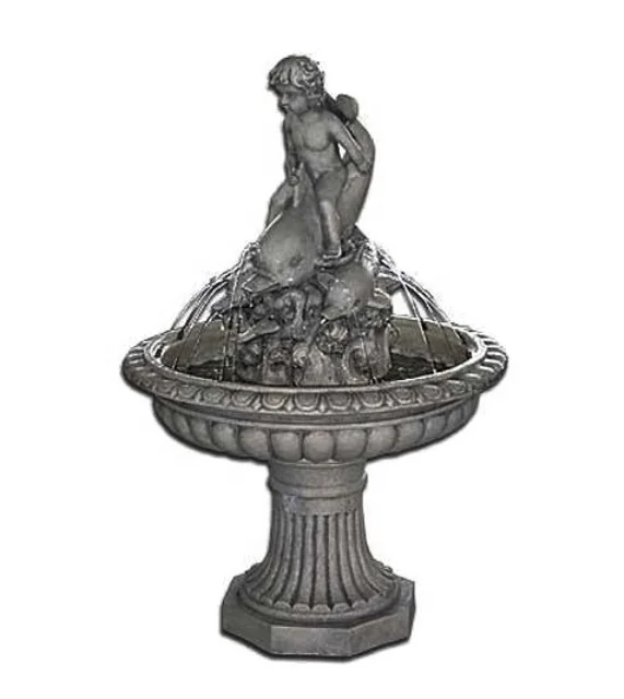 Custom Boy playing with dolphin water fountain statue outdoor garden marble fountain outdoor boy fish fountain