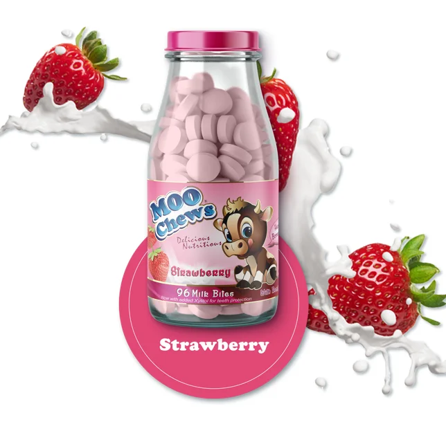  Moo Chews 96 таблеток бутылка клубника здоровая закуска для детей и малышей молочный планшет с высоким содержанием кальция