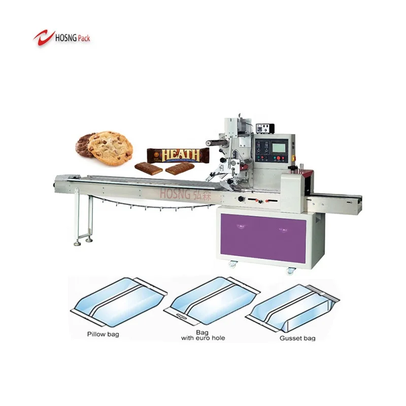 Horizontal Packaging Machines For Chocolate Bar Cookies Pillow Type Bag Packing With Date Printer