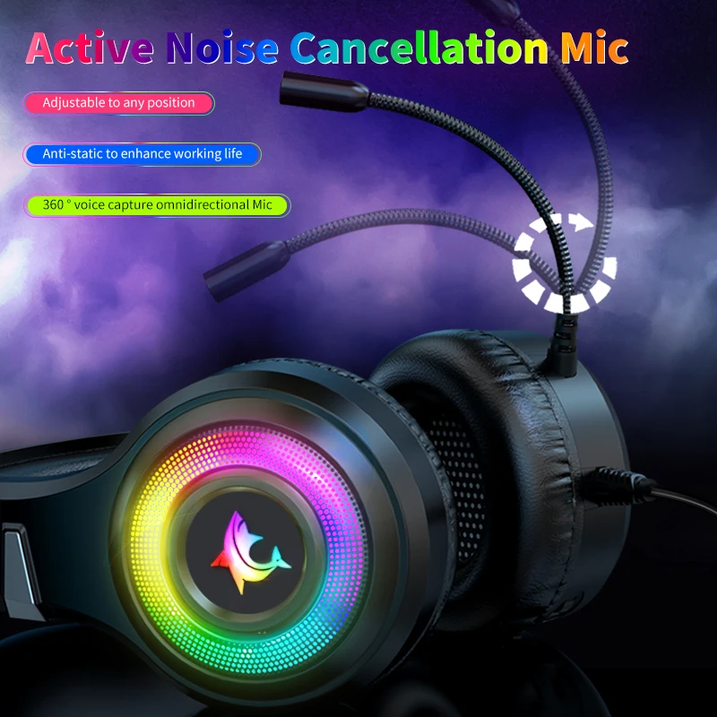 new style RGB Headset Wintory F2 50MM polymer diaphragm game speaker soft protein leather earmuffs