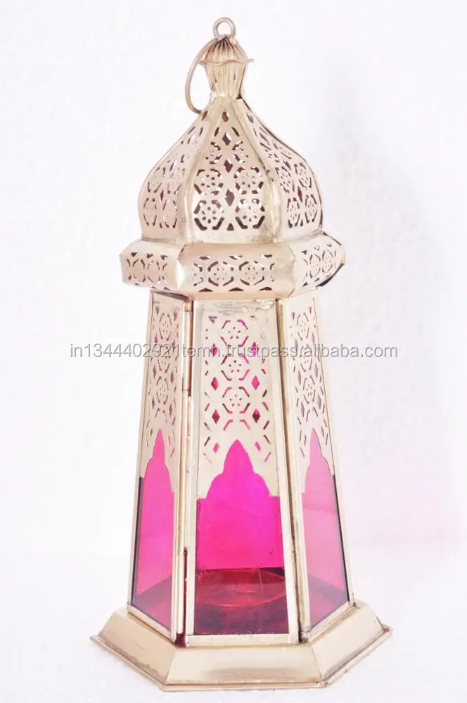 Antique Moroccan Candle Lantern in Clear Glass Rustic Copper Metal Finish