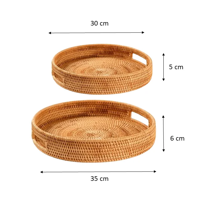 2021 в наличии, экологически чистый набор, 2 подноса из ротанга, Декоративный Круглый поднос из ротанга ручной работы для хранения фруктов
