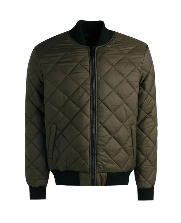 
New Stylish Custom Diamond Quilted Bomber Padded Collar Jacket For Men 