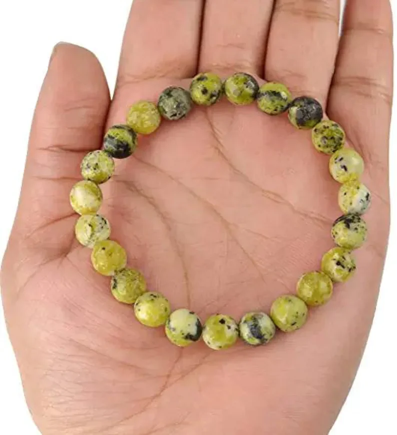 CRYSTAL SERPENTINE AGATE ROUND BEADS BRACELET / BEAUTIFUL GREEN SERPENTINE Bracelets /GEMSTONE SERPENTINE AGATE BRACELETS