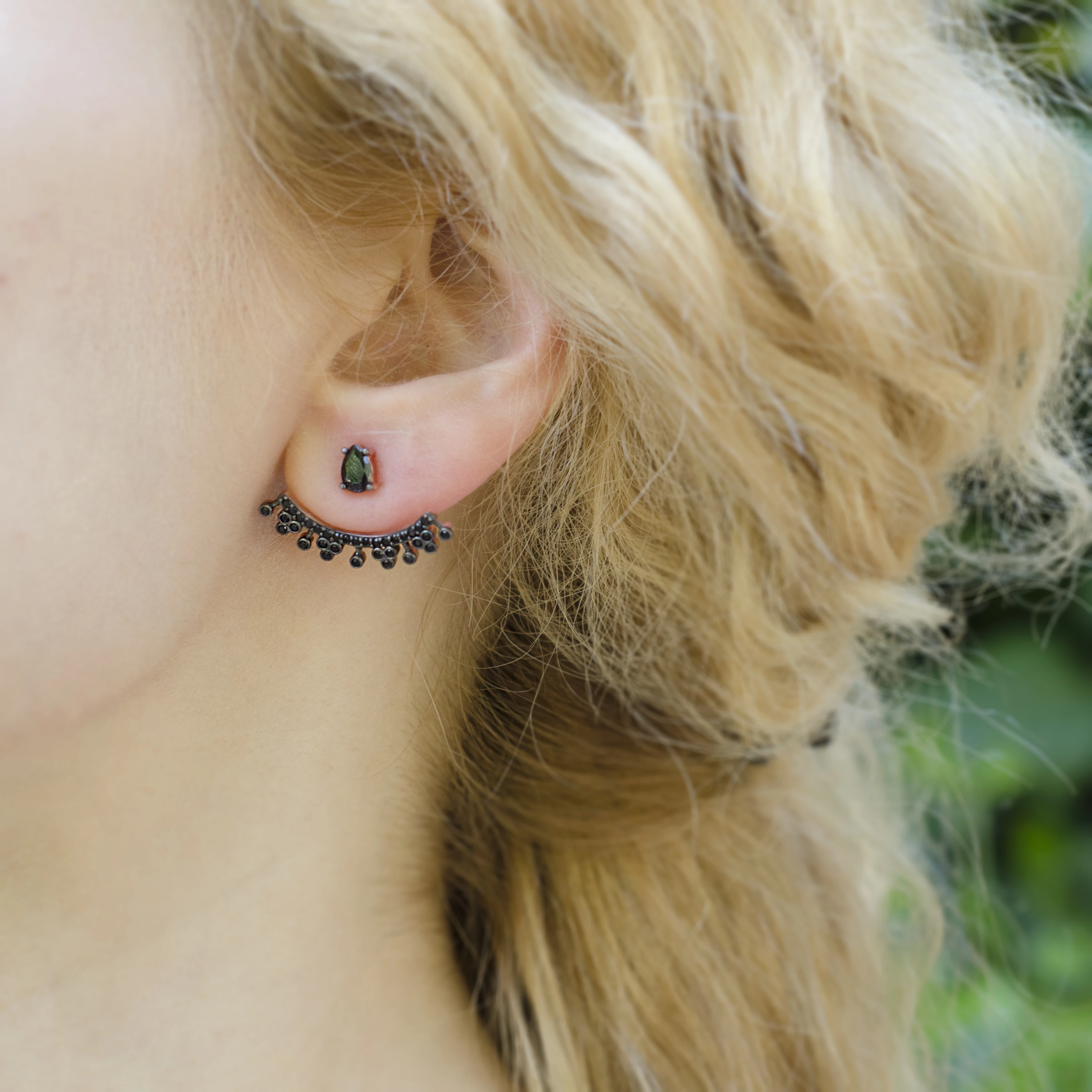 Trendy Light Black Zircon Turkish Wholesale Handcrafted  Rose Gold Plated 925 Sterling Silver Earring
