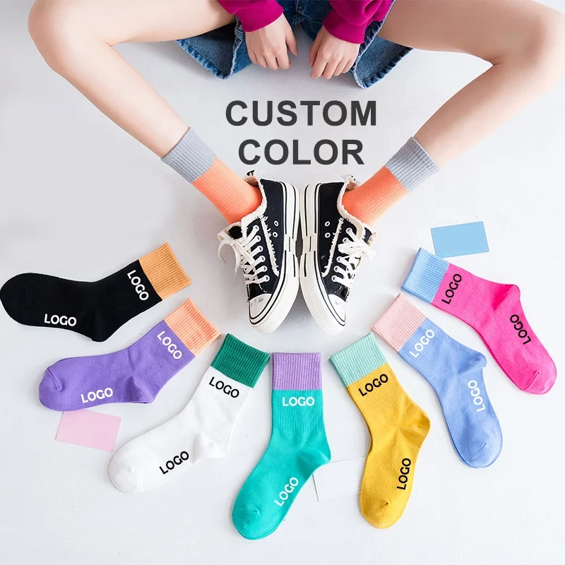 Hellosport Womens Custom Embroidery Novelty Socks Sublimation Blank Cotton Crew Socks With Logo