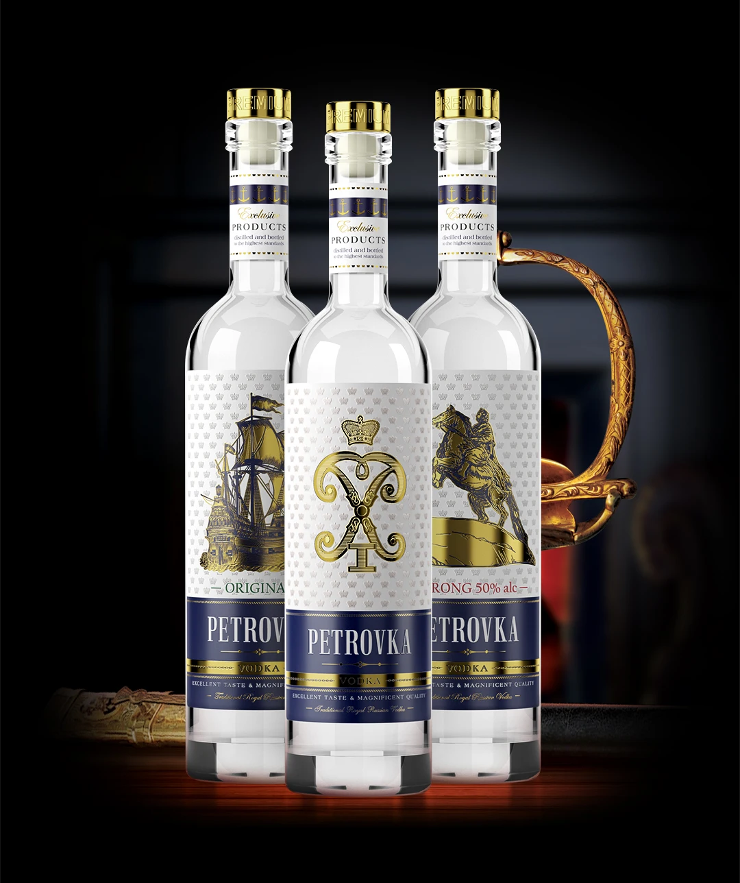Алкогольные напитки премиум-класса (50% alc.) 500 мл «PETROVKA» мощная русская натуральная водка